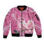 Australia Breast Cancer Awareness Sleeve Zip Bomber Jacket Pink Cockatoo Ribbon Aboriginal Art - Aussie Hoodie
