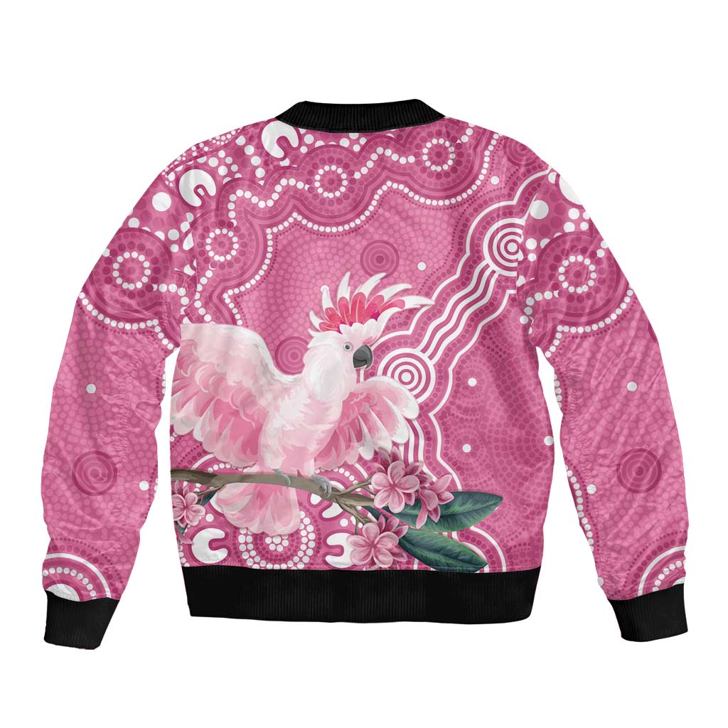 Australia Breast Cancer Awareness Sleeve Zip Bomber Jacket Pink Cockatoo Ribbon Aboriginal Art - Aussie Hoodie