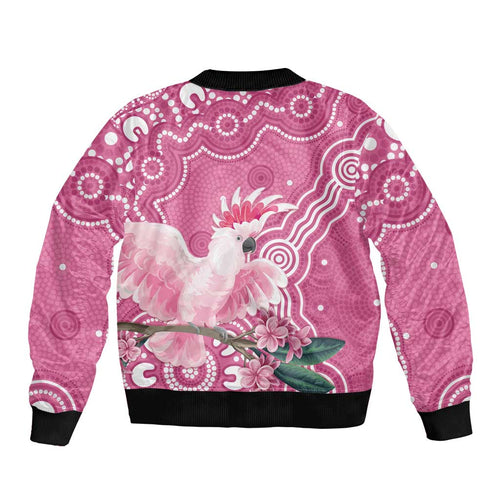 Australia Breast Cancer Awareness Sleeve Zip Bomber Jacket Pink Cockatoo Ribbon Aboriginal Art - Aussie Hoodie