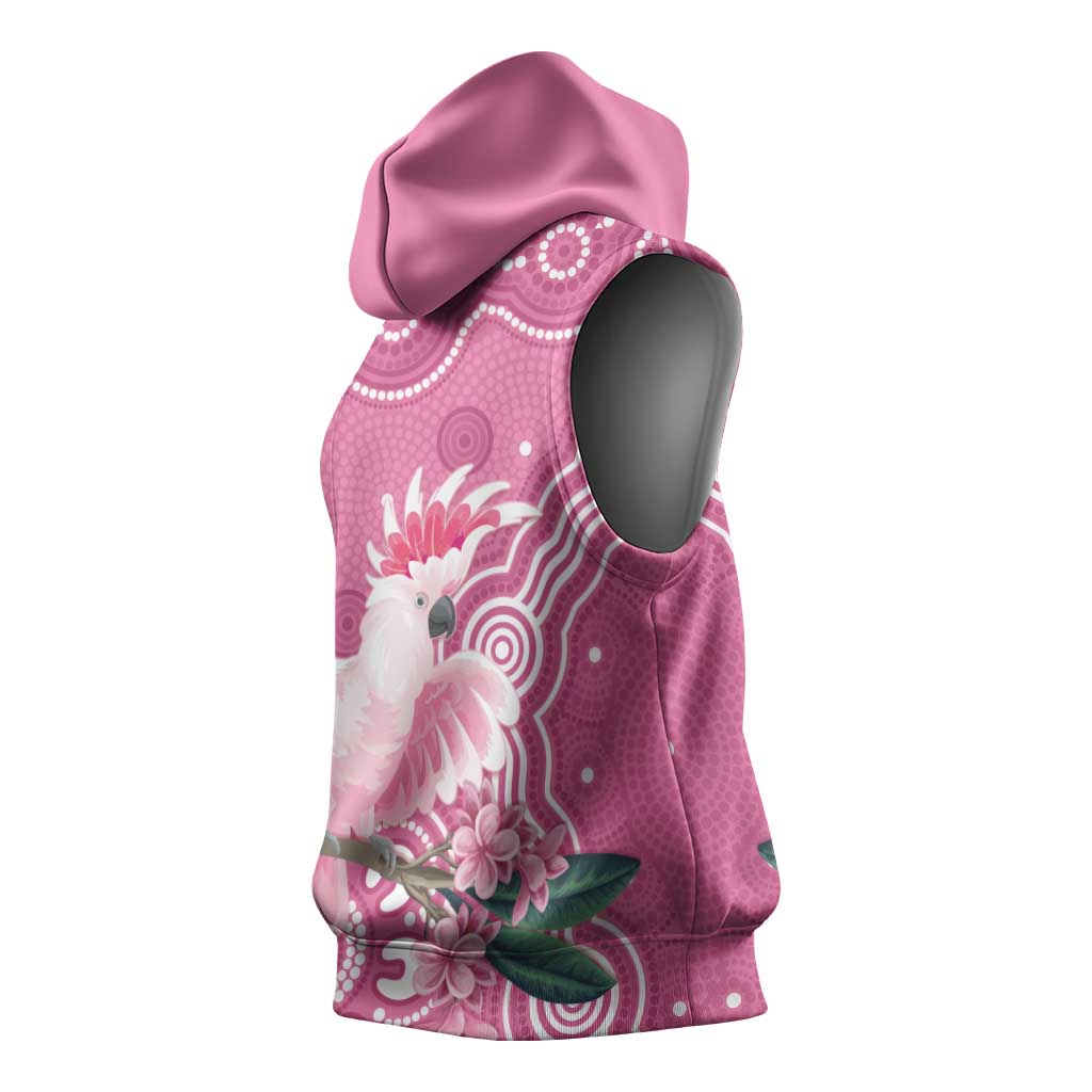 Australia Breast Cancer Awareness Sleeveless Hoodie Pink Cockatoo Ribbon Aboriginal Art - Aussie Hoodie