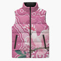 Australia Breast Cancer Awareness Sleeveless Puffer Jacket Pink Cockatoo Ribbon Aboriginal Art - Aussie Hoodie