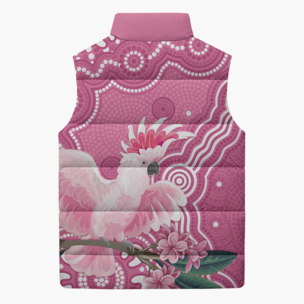 Australia Breast Cancer Awareness Sleeveless Puffer Jacket Pink Cockatoo Ribbon Aboriginal Art - Aussie Hoodie