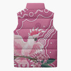 Australia Breast Cancer Awareness Sleeveless Puffer Jacket Pink Cockatoo Ribbon Aboriginal Art - Aussie Hoodie