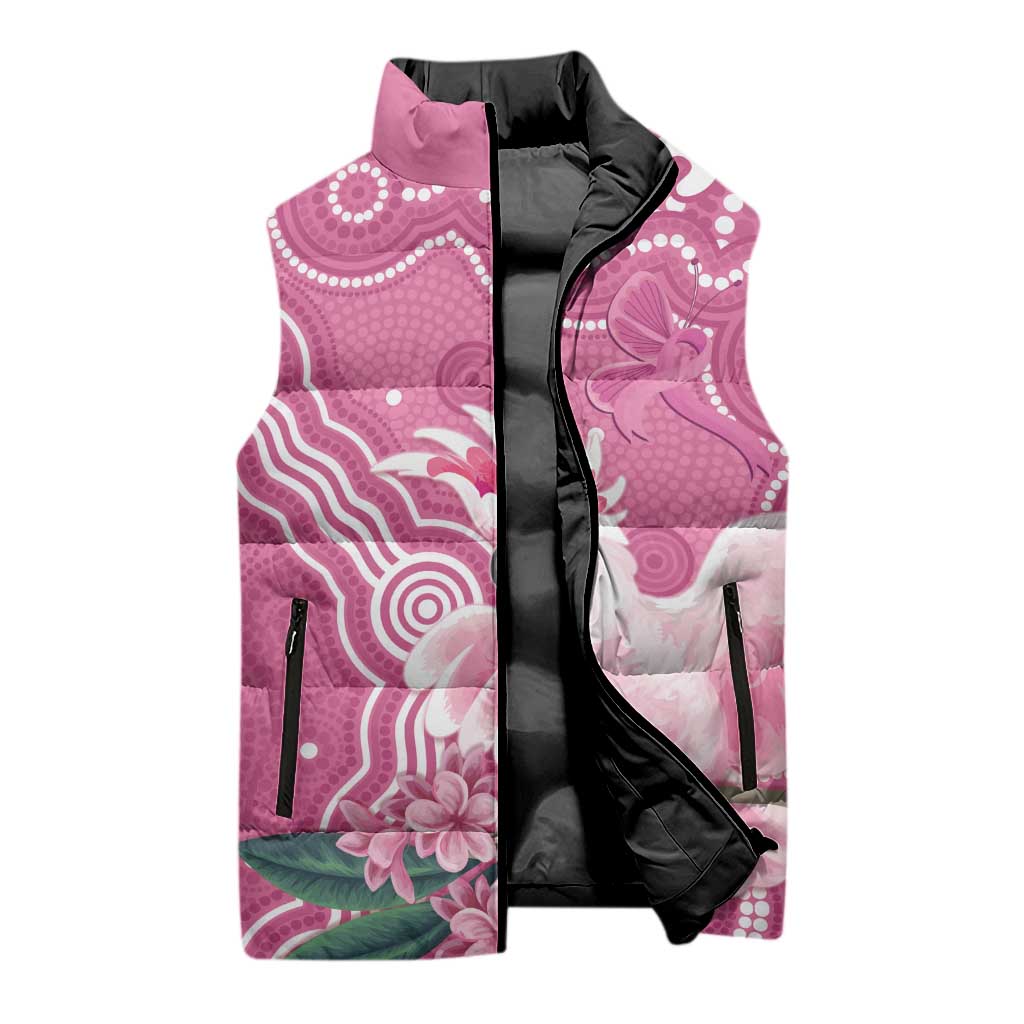 Australia Breast Cancer Awareness Sleeveless Puffer Jacket Pink Cockatoo Ribbon Aboriginal Art - Aussie Hoodie