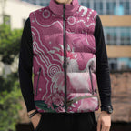 Australia Breast Cancer Awareness Sleeveless Puffer Jacket Pink Cockatoo Ribbon Aboriginal Art - Aussie Hoodie