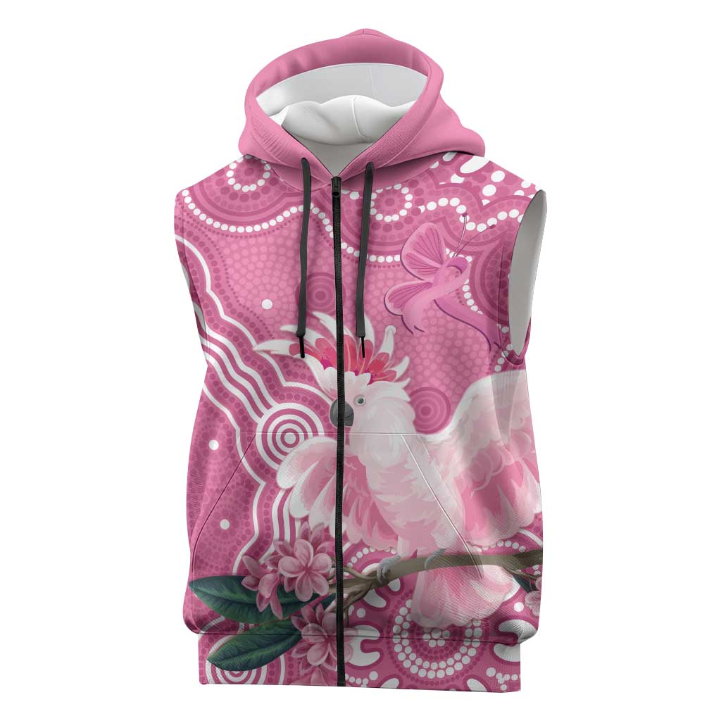 Australia Breast Cancer Awareness Sleeveless Zip Hoodie Pink Cockatoo Ribbon Aboriginal Art LT14