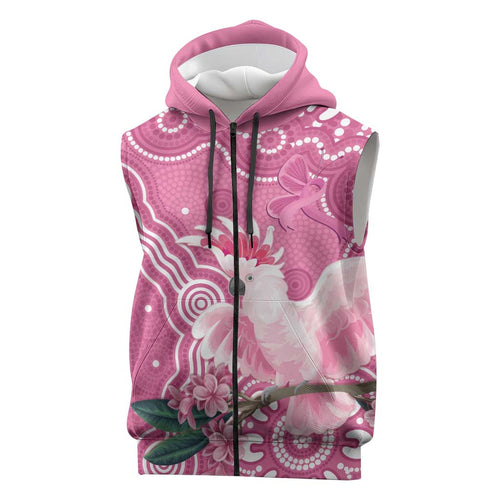 Australia Breast Cancer Awareness Sleeveless Zip Hoodie Pink Cockatoo Ribbon Aboriginal Art LT14