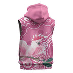 Australia Breast Cancer Awareness Sleeveless Zip Hoodie Pink Cockatoo Ribbon Aboriginal Art LT14