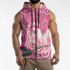 Australia Breast Cancer Awareness Sleeveless Zip Hoodie Pink Cockatoo Ribbon Aboriginal Art LT14