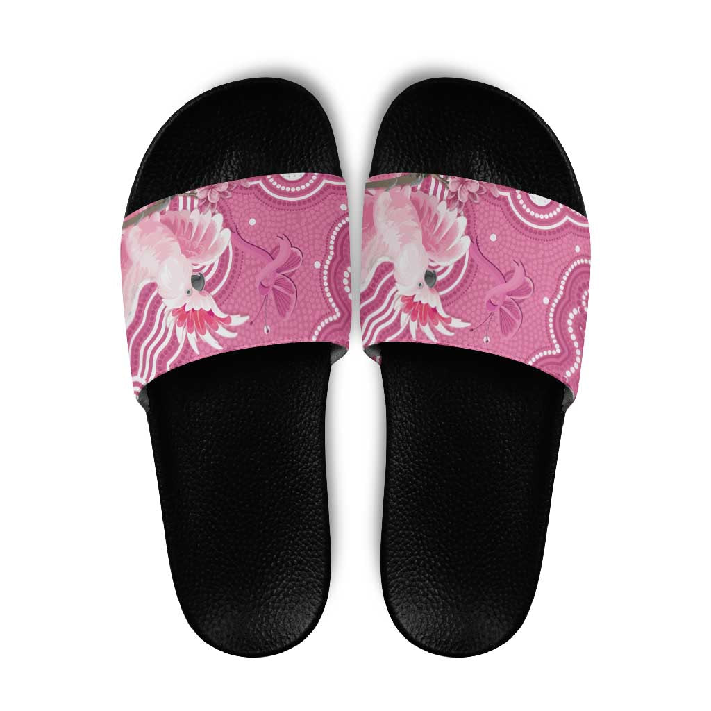 Australia Breast Cancer Awareness Slide Sandals Pink Cockatoo Ribbon Aboriginal Art - Aussie Hoodie