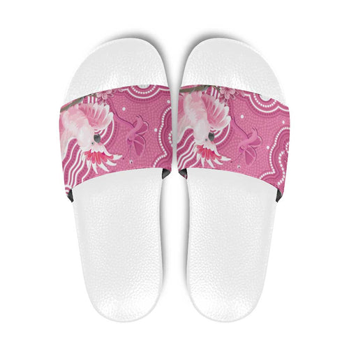 Australia Breast Cancer Awareness Slide Sandals Pink Cockatoo Ribbon Aboriginal Art - Aussie Hoodie