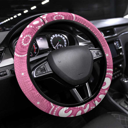 Australia Breast Cancer Awareness Steering Wheel Cover Pink Cockatoo Ribbon Aboriginal Art - Aussie Hoodie
