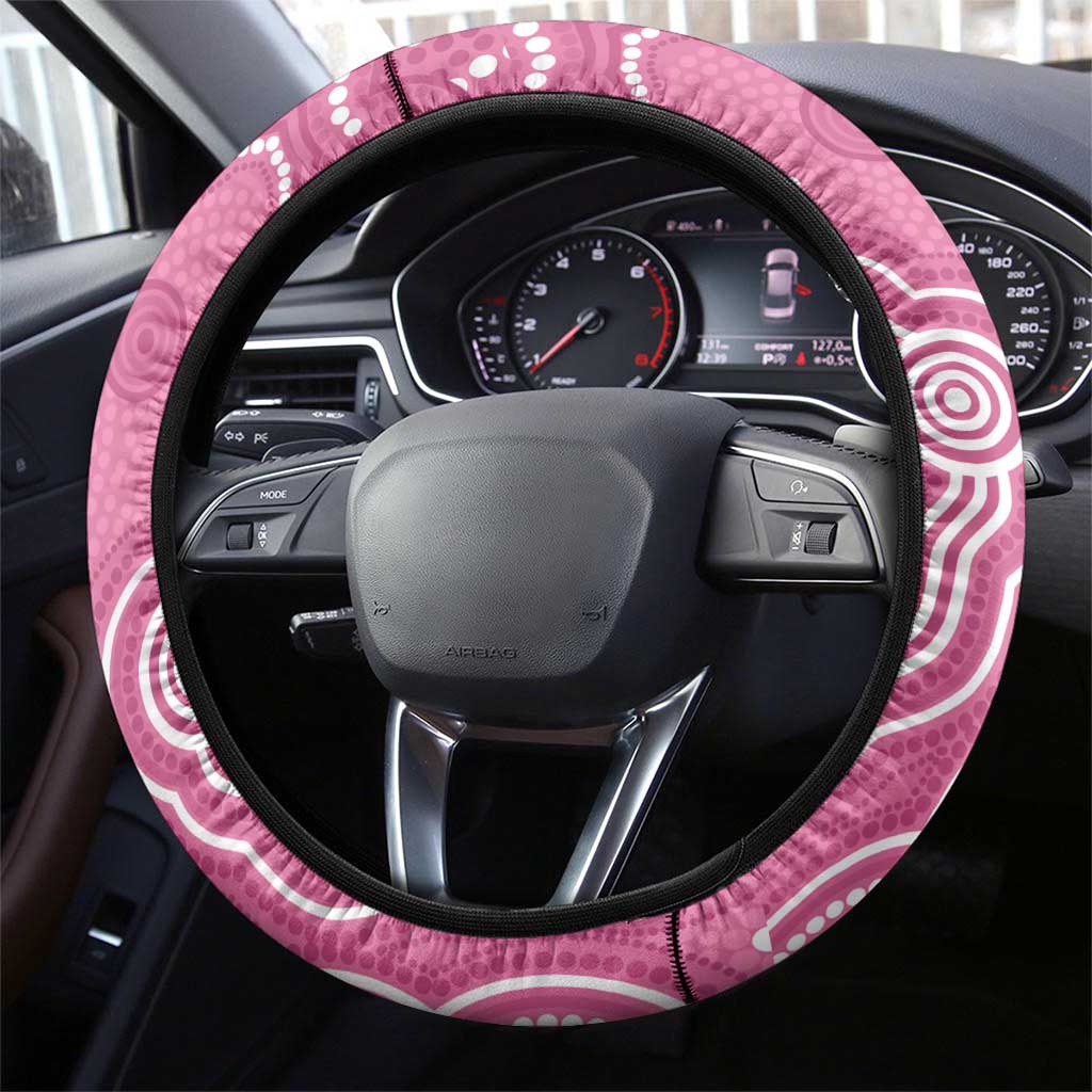 Australia Breast Cancer Awareness Steering Wheel Cover Pink Cockatoo Ribbon Aboriginal Art - Aussie Hoodie