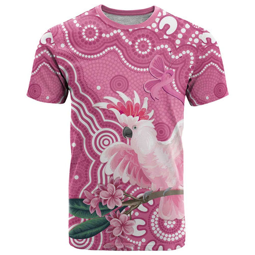 Australia Breast Cancer Awareness T Shirt Pink Cockatoo Ribbon Aboriginal Art - Aussie Hoodie