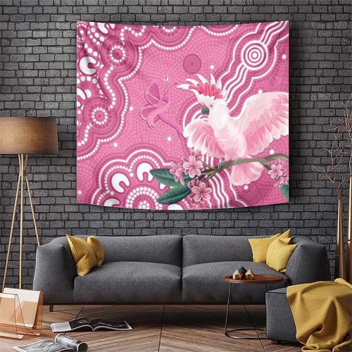 Australia Breast Cancer Awareness Tapestry Pink Cockatoo Ribbon Aboriginal Art - Aussie Hoodie