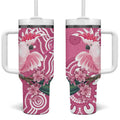Australia Breast Cancer Awareness Tumbler With Handle Pink Cockatoo Ribbon Aboriginal Art - Aussie Hoodie