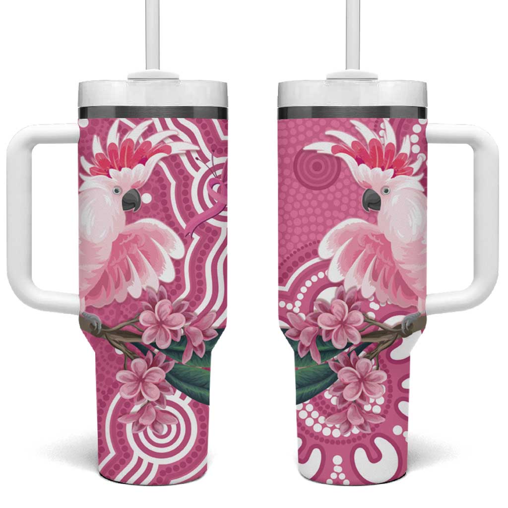 Australia Breast Cancer Awareness Tumbler With Handle Pink Cockatoo Ribbon Aboriginal Art - Aussie Hoodie