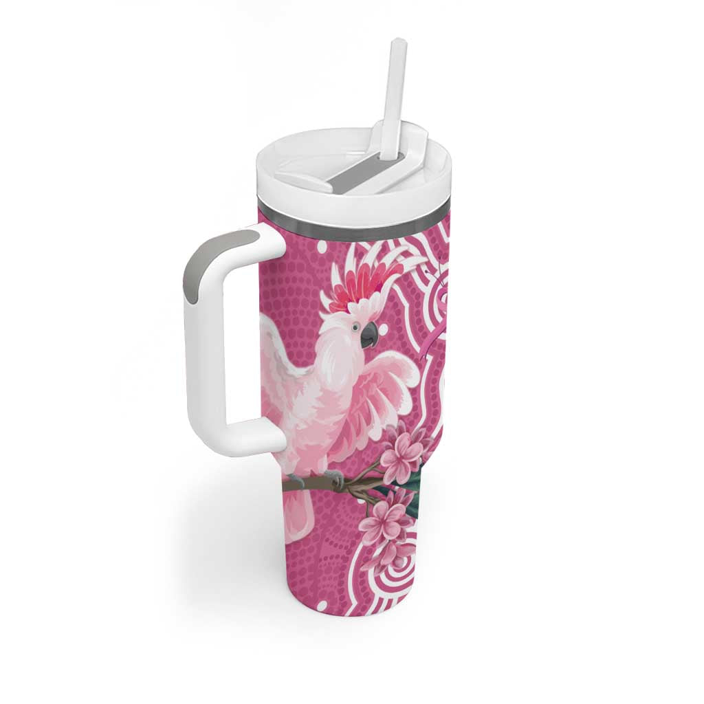 Australia Breast Cancer Awareness Tumbler With Handle Pink Cockatoo Ribbon Aboriginal Art - Aussie Hoodie