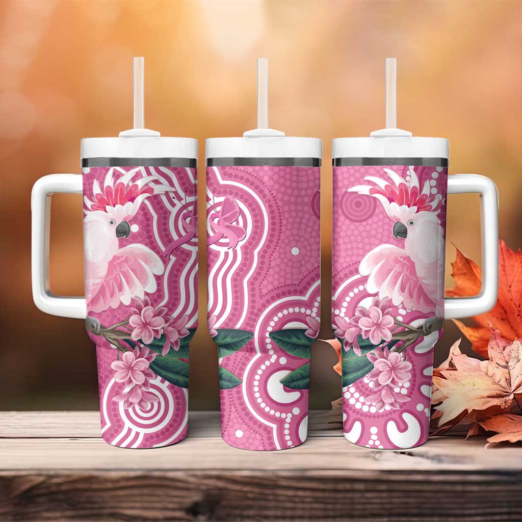 Australia Breast Cancer Awareness Tumbler With Handle Pink Cockatoo Ribbon Aboriginal Art - Aussie Hoodie