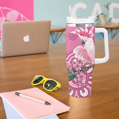 Australia Breast Cancer Awareness Tumbler With Handle Pink Cockatoo Ribbon Aboriginal Art - Aussie Hoodie