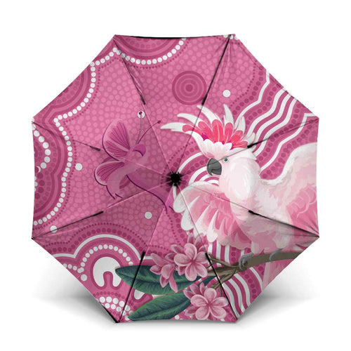 Australia Breast Cancer Awareness Umbrella Pink Cockatoo Ribbon Aboriginal Art - Aussie Hoodie