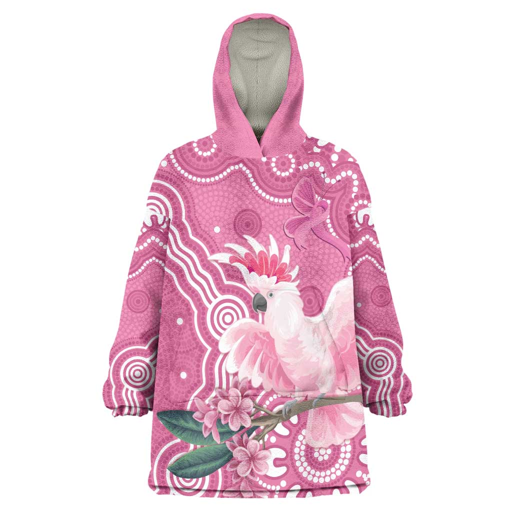 Australia Breast Cancer Awareness Wearable Blanket Hoodie Pink Cockatoo Ribbon Aboriginal Art - Aussie Hoodie