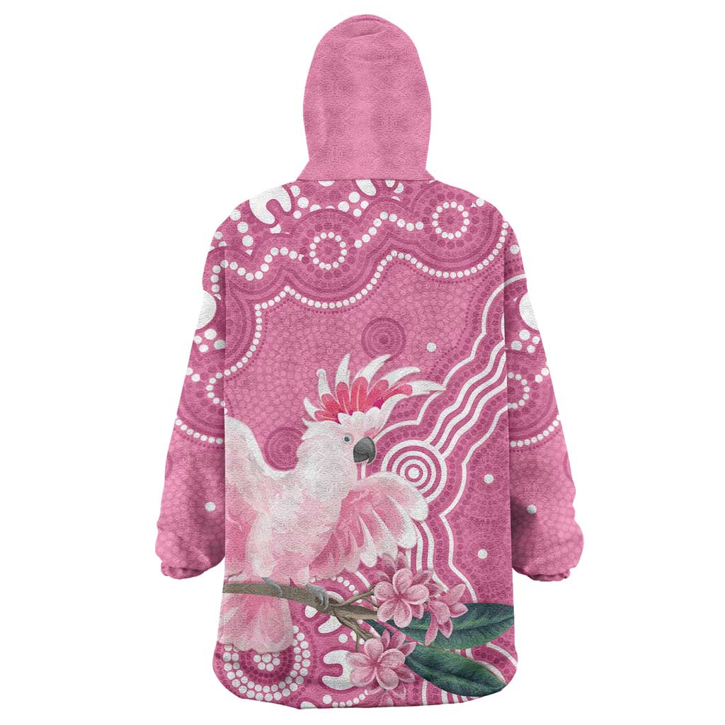 Australia Breast Cancer Awareness Wearable Blanket Hoodie Pink Cockatoo Ribbon Aboriginal Art - Aussie Hoodie