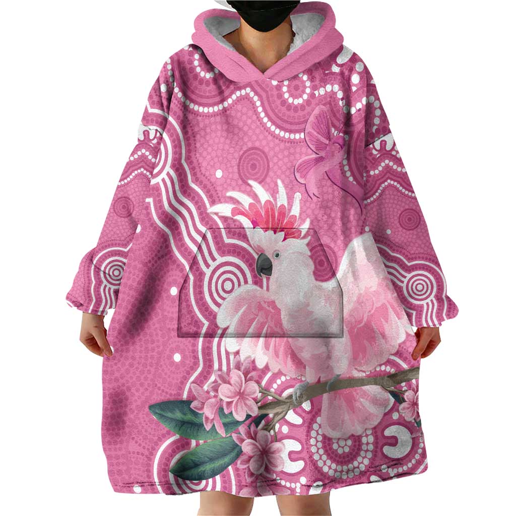 Australia Breast Cancer Awareness Wearable Blanket Hoodie Pink Cockatoo Ribbon Aboriginal Art - Aussie Hoodie