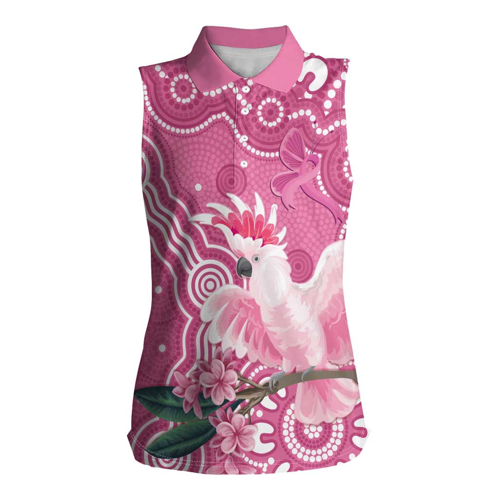 Australia Breast Cancer Awareness Women Sleeveless Polo Shirt Pink Cockatoo Ribbon Aboriginal Art - Aussie Hoodie