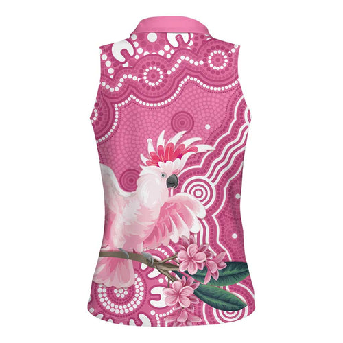 Australia Breast Cancer Awareness Women Sleeveless Polo Shirt Pink Cockatoo Ribbon Aboriginal Art - Aussie Hoodie