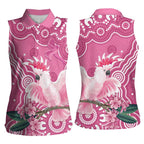 Australia Breast Cancer Awareness Women Sleeveless Polo Shirt Pink Cockatoo Ribbon Aboriginal Art - Aussie Hoodie
