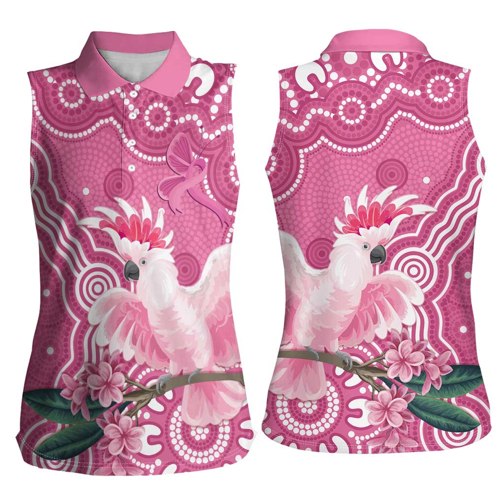 Australia Breast Cancer Awareness Women Sleeveless Polo Shirt Pink Cockatoo Ribbon Aboriginal Art - Aussie Hoodie
