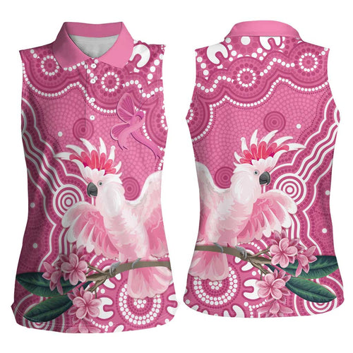 Australia Breast Cancer Awareness Women Sleeveless Polo Shirt Pink Cockatoo Ribbon Aboriginal Art - Aussie Hoodie
