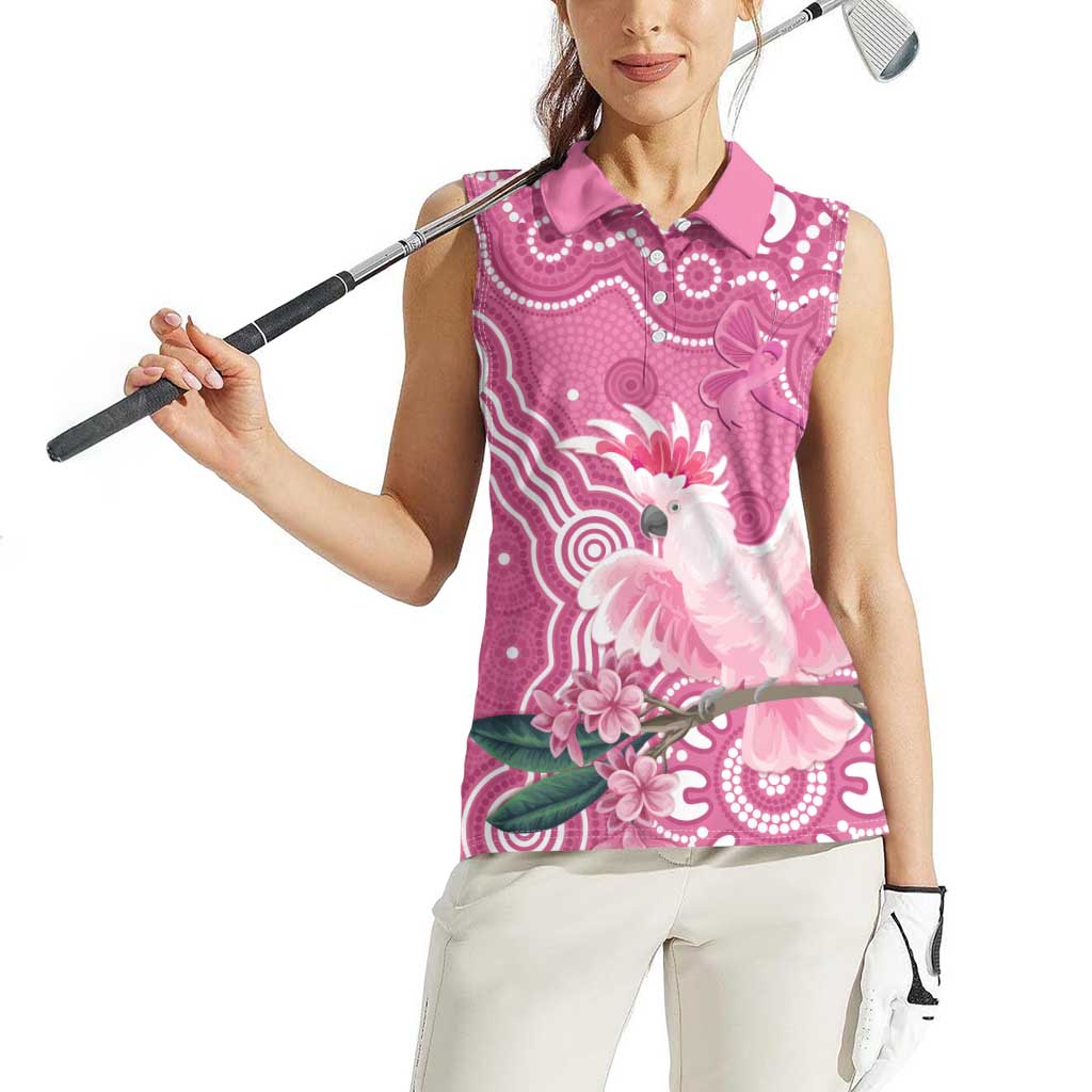 Australia Breast Cancer Awareness Women Sleeveless Polo Shirt Pink Cockatoo Ribbon Aboriginal Art - Aussie Hoodie