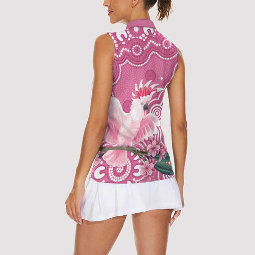 Australia Breast Cancer Awareness Women Sleeveless Polo Shirt Pink Cockatoo Ribbon Aboriginal Art - Aussie Hoodie