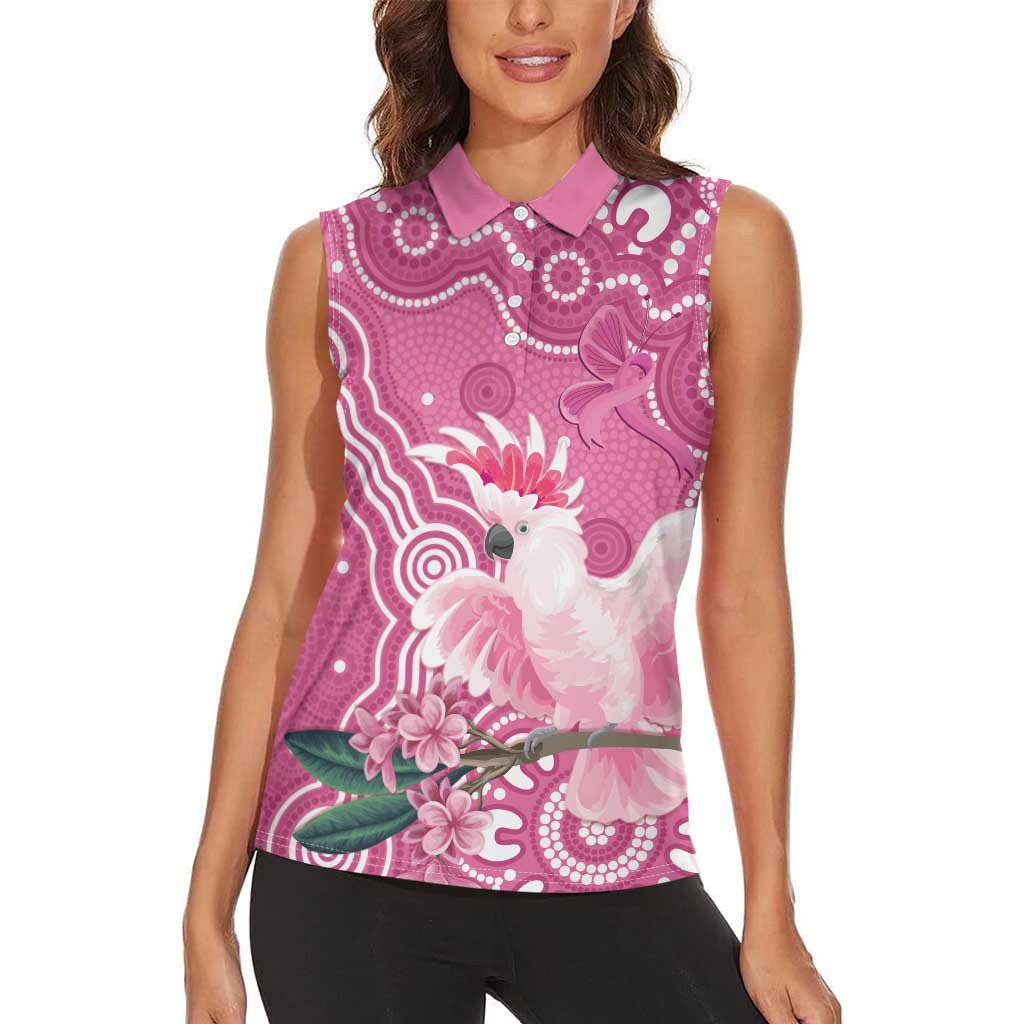 Australia Breast Cancer Awareness Women Sleeveless Polo Shirt Pink Cockatoo Ribbon Aboriginal Art - Aussie Hoodie
