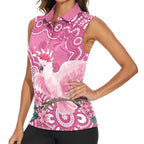 Australia Breast Cancer Awareness Women Sleeveless Polo Shirt Pink Cockatoo Ribbon Aboriginal Art - Aussie Hoodie