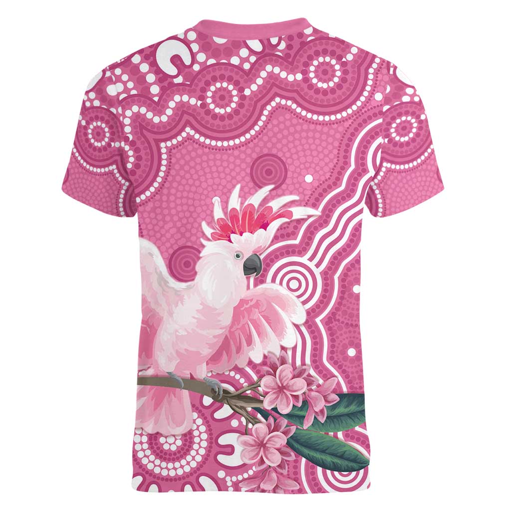 Australia Breast Cancer Awareness Women V-Neck T-Shirt Pink Cockatoo Ribbon Aboriginal Art - Aussie Hoodie