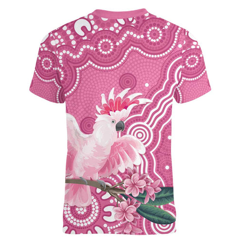 Australia Breast Cancer Awareness Women V-Neck T-Shirt Pink Cockatoo Ribbon Aboriginal Art - Aussie Hoodie