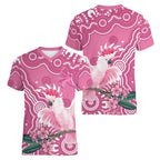 Australia Breast Cancer Awareness Women V-Neck T-Shirt Pink Cockatoo Ribbon Aboriginal Art - Aussie Hoodie