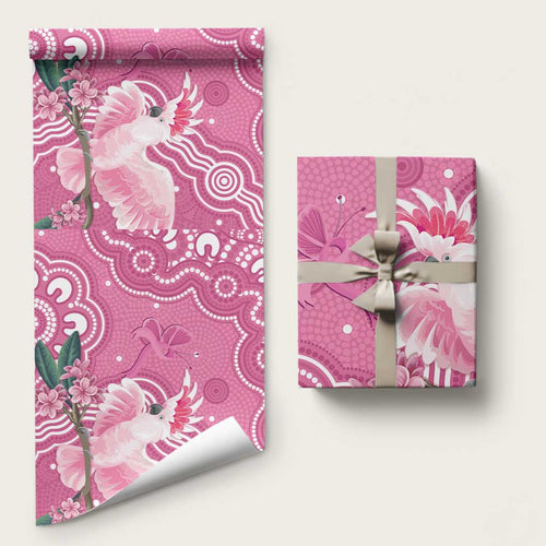 Australia Breast Cancer Awareness Wrapping Paper Pink Cockatoo Ribbon Aboriginal Art - Aussie Hoodie