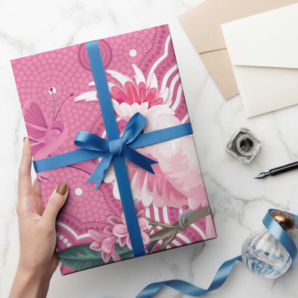 Australia Breast Cancer Awareness Wrapping Paper Pink Cockatoo Ribbon Aboriginal Art - Aussie Hoodie