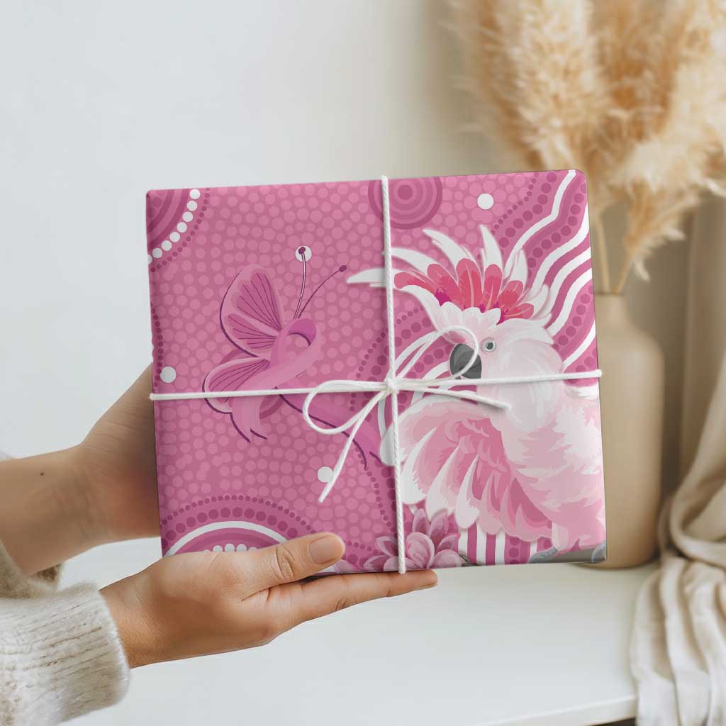 Australia Breast Cancer Awareness Wrapping Paper Pink Cockatoo Ribbon Aboriginal Art - Aussie Hoodie