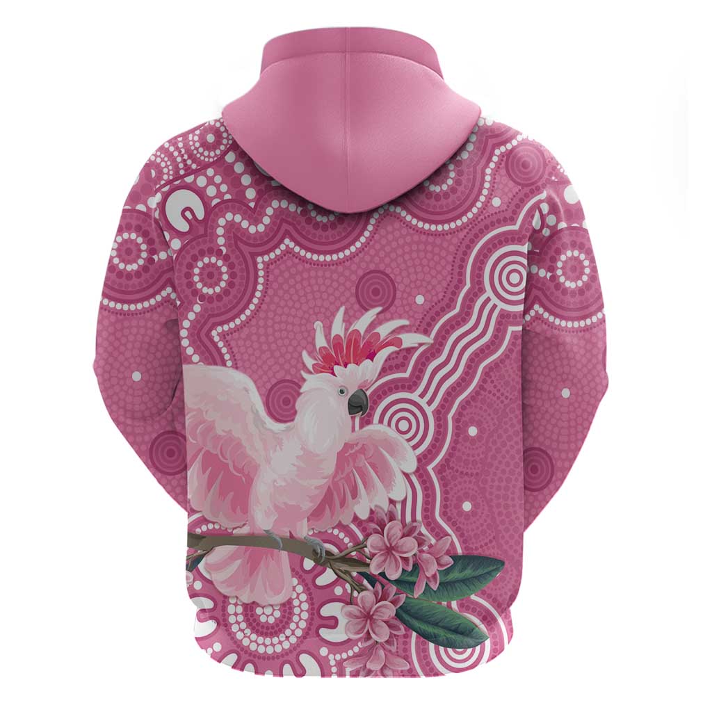 Australia Breast Cancer Awareness Zip Hoodie Pink Cockatoo Ribbon Aboriginal Art - Aussie Hoodie