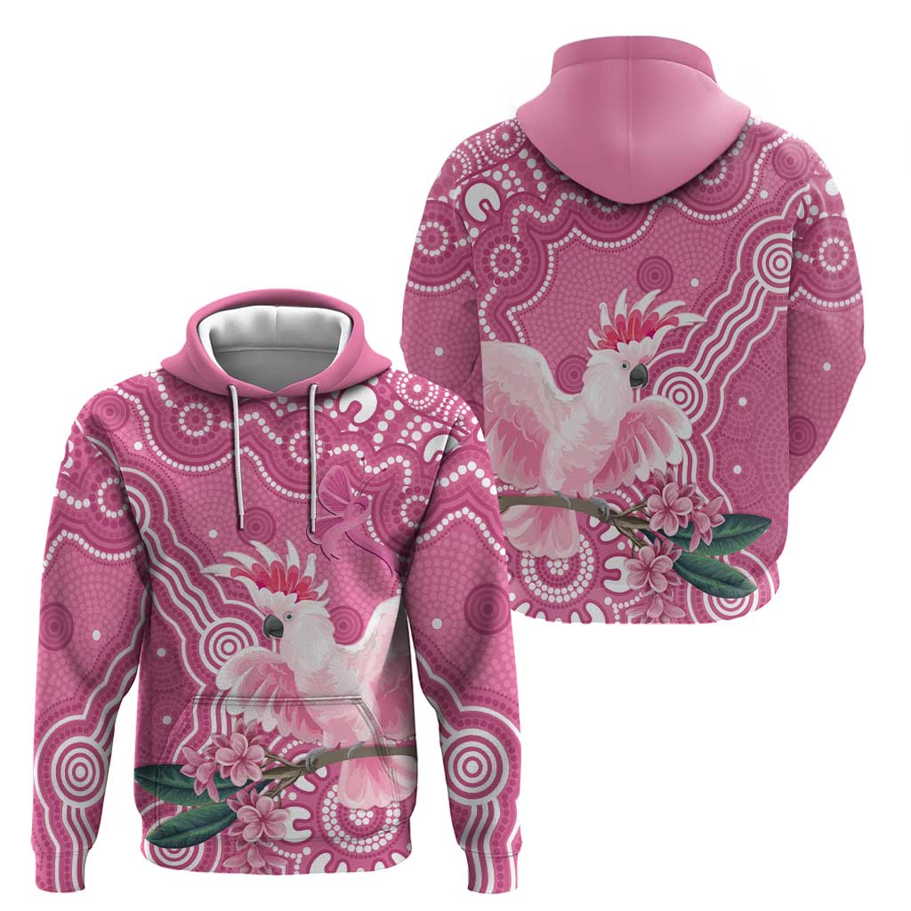 Australia Breast Cancer Awareness Zip Hoodie Pink Cockatoo Ribbon Aboriginal Art - Aussie Hoodie