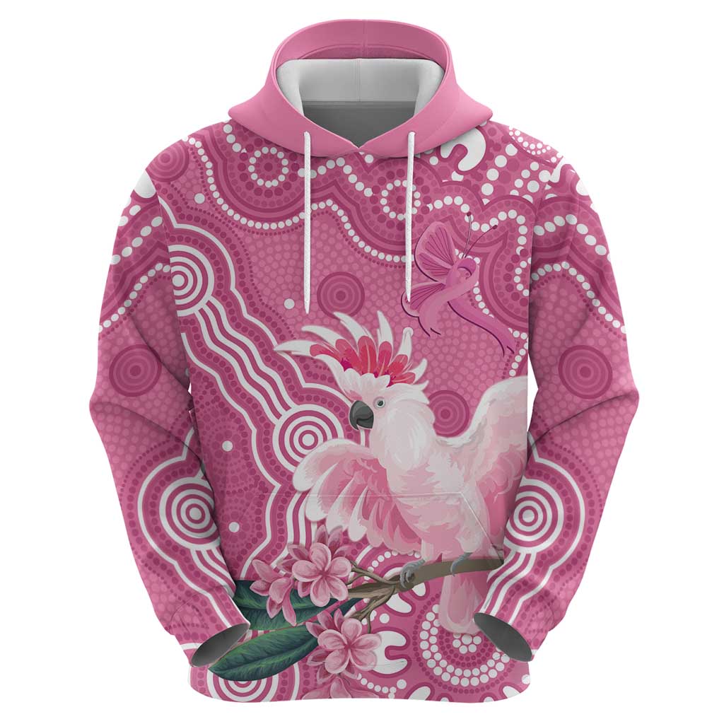 Australia Breast Cancer Awareness Zip Hoodie Pink Cockatoo Ribbon Aboriginal Art - Aussie Hoodie