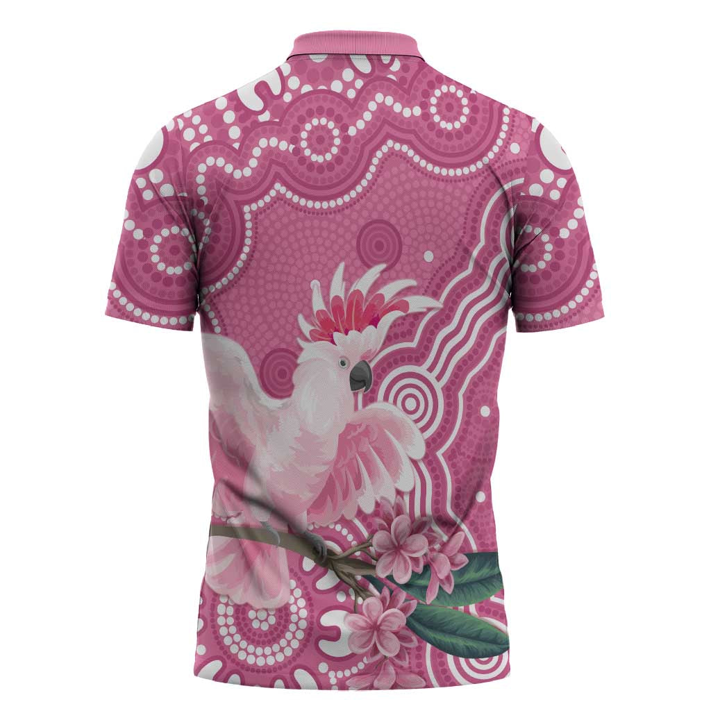 Australia Breast Cancer Awareness Zipper Polo Shirt Pink Cockatoo Ribbon Aboriginal Art - Aussie Hoodie