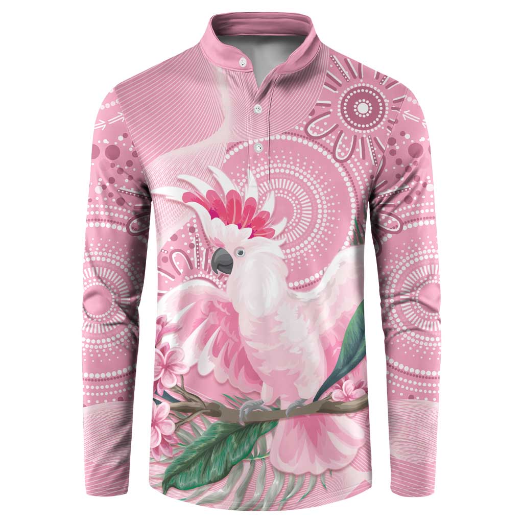 Pink Cockatoo Australia Button Sweatshirt Aussie Cacatua Leadbeateri - Aboriginal Art