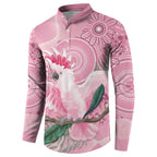 Pink Cockatoo Australia Button Sweatshirt Aussie Cacatua Leadbeateri - Aboriginal Art