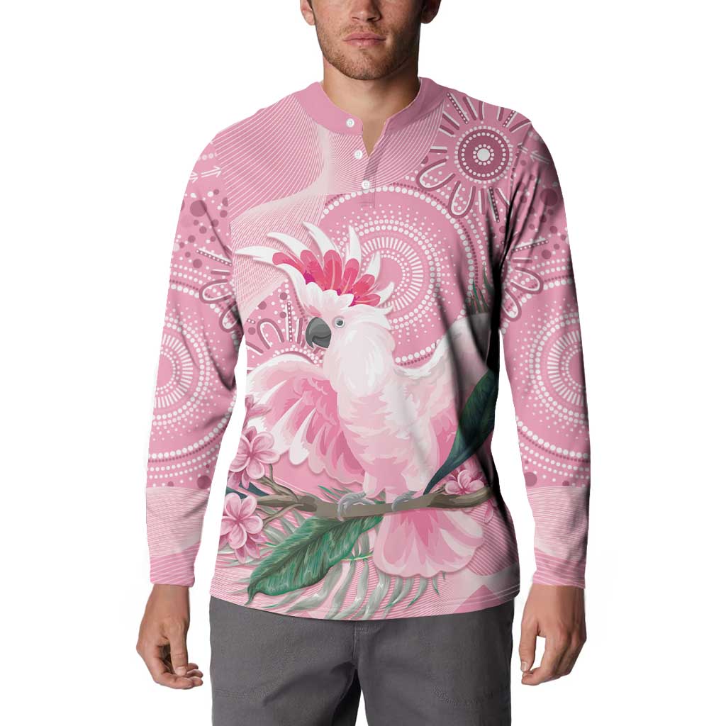 Pink Cockatoo Australia Button Sweatshirt Aussie Cacatua Leadbeateri - Aboriginal Art